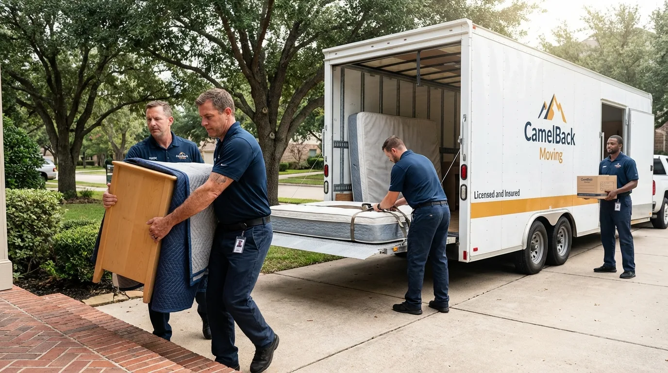 Crew loading residential truck for cross-state move from Ozark, AR