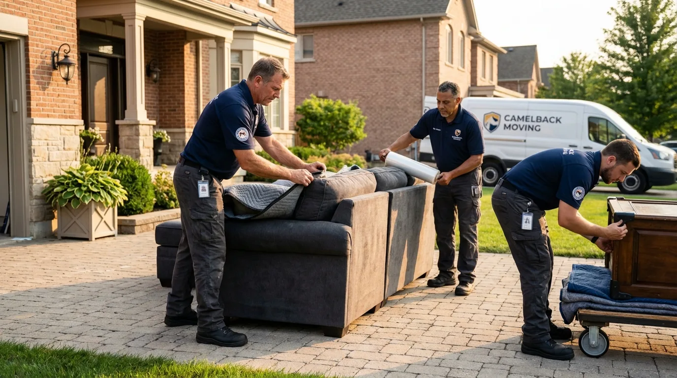 Large estate moving crew wrapping furniture in Ozark, AR